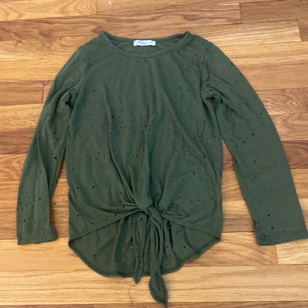 Pinc Girls Green Tie Front Long Sleeve Shirt Size L